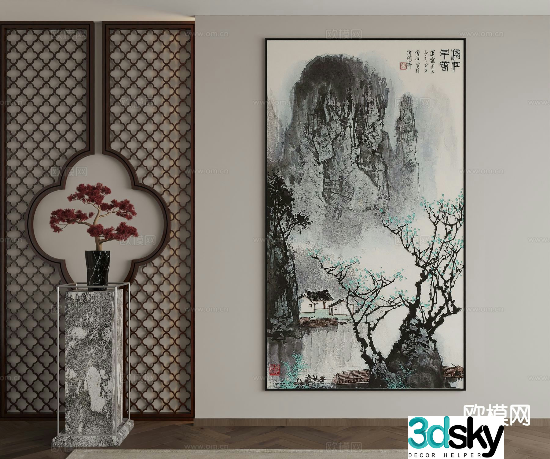 New Chinese style ink painting landscape painting decorative painting 3D model