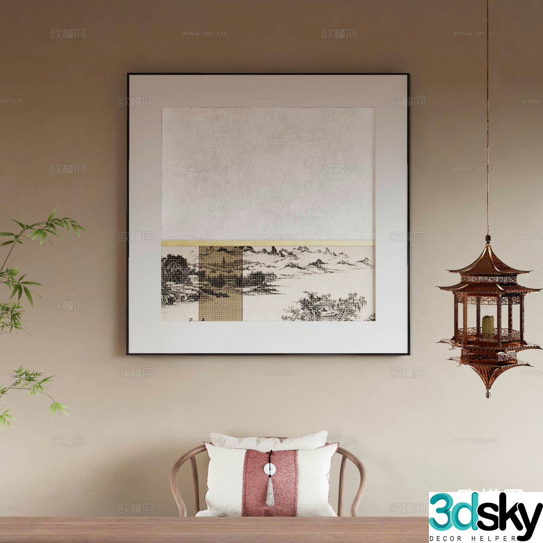 New Chinese style ink painting decorative painting 3D model