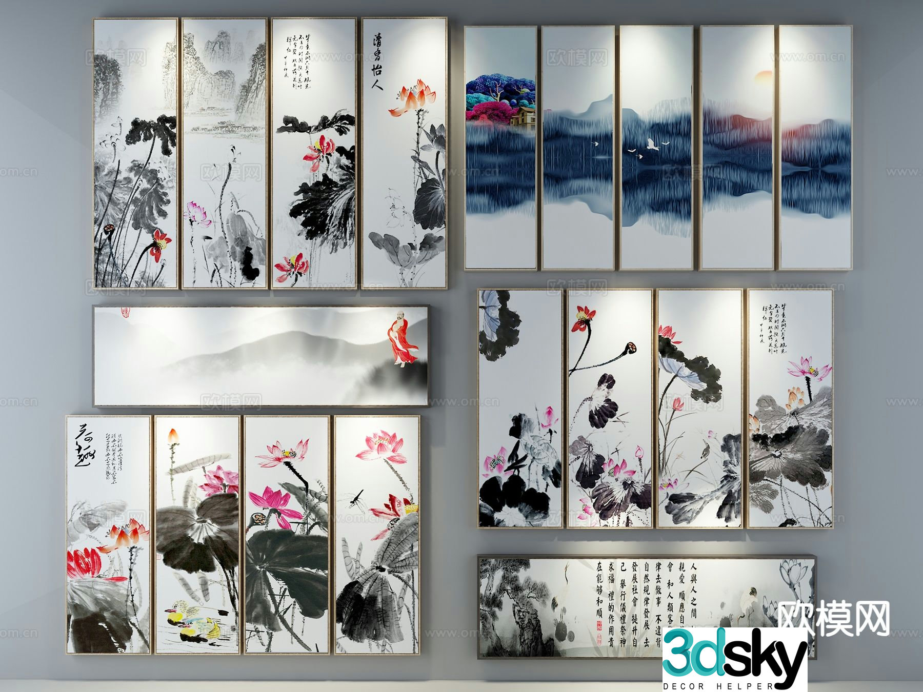 New Chinese style decorative painting ink painting hanging painting 3D model