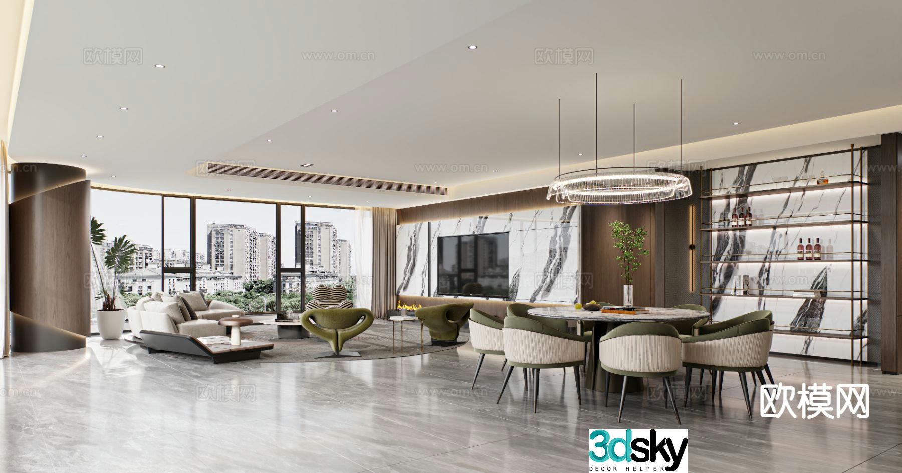 Light luxury restaurant large flat floor restaurant 3D model