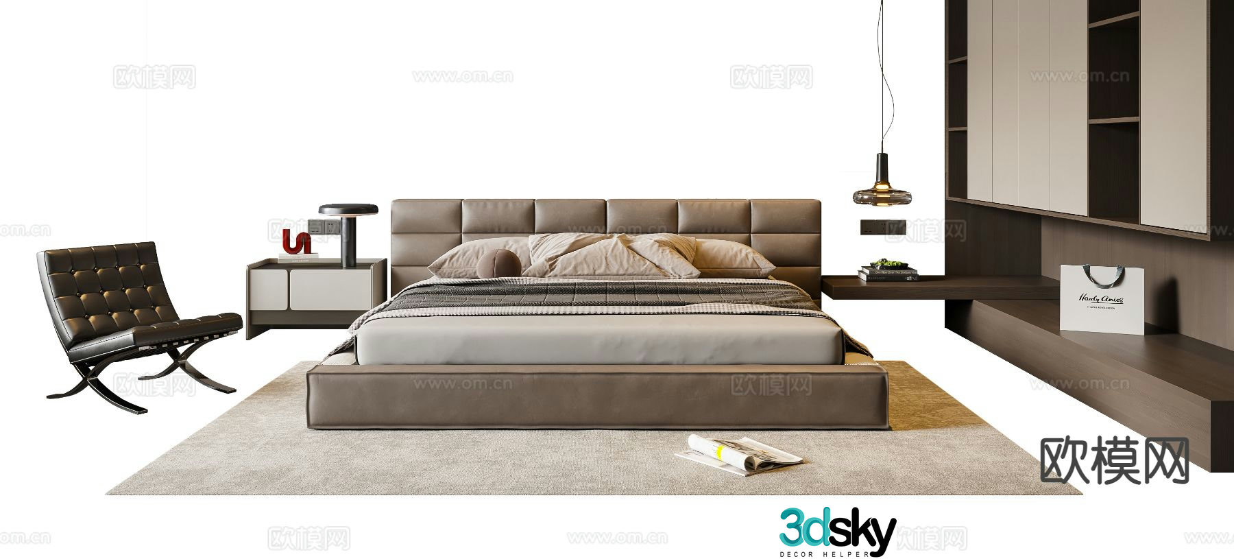 Italian double bed 3d model