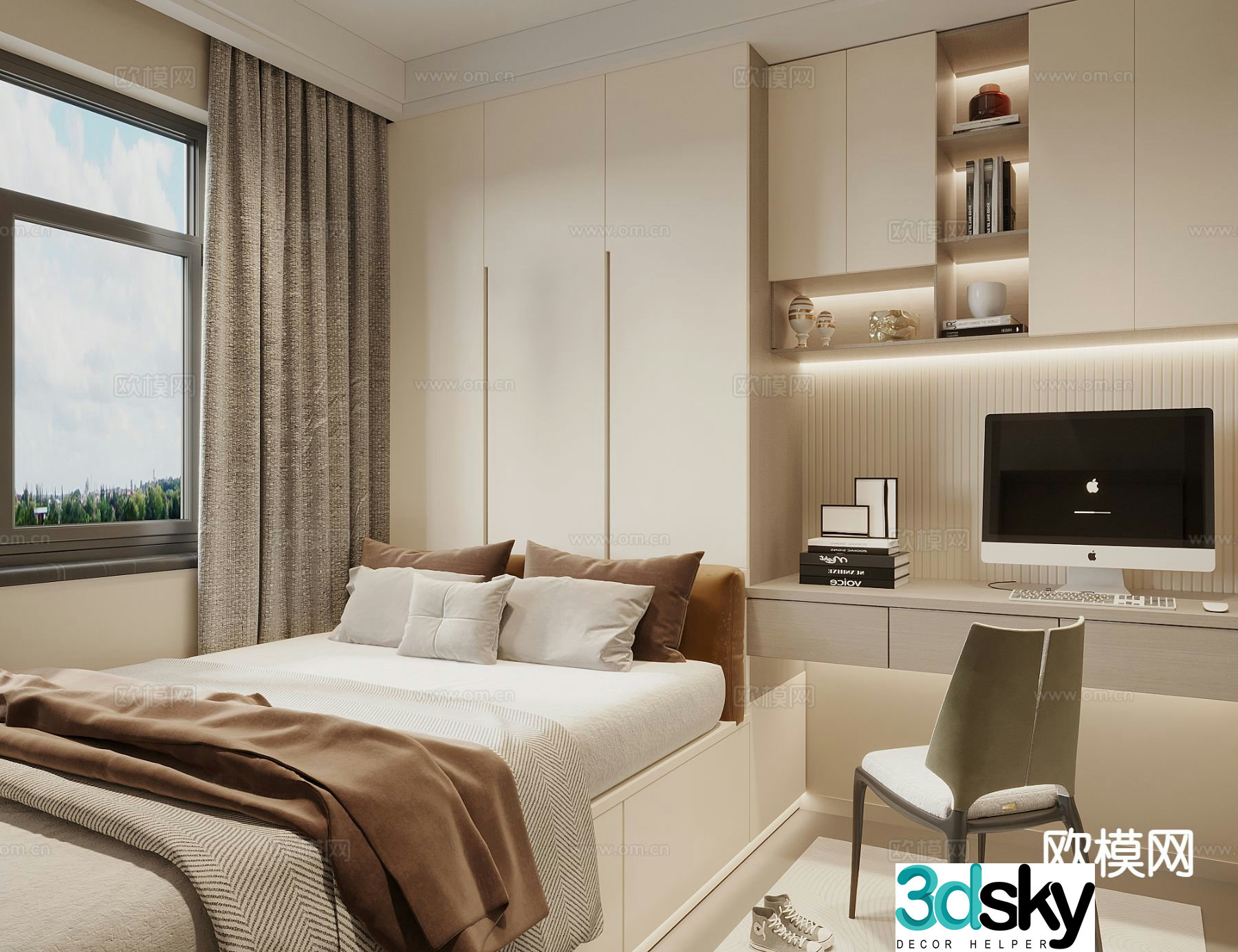 Cream style tatami bedroom 3d model