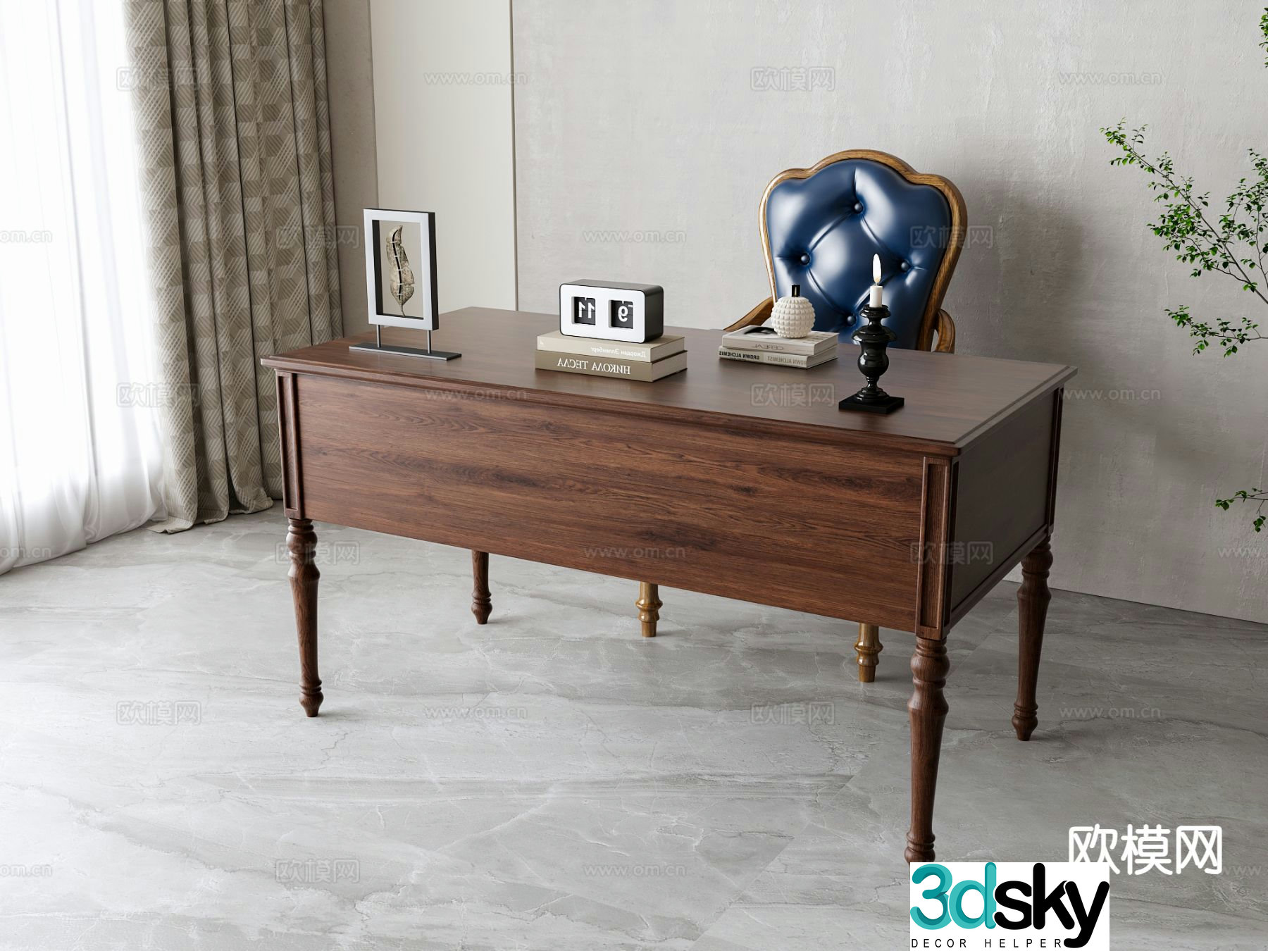 American desk and chair 3d model