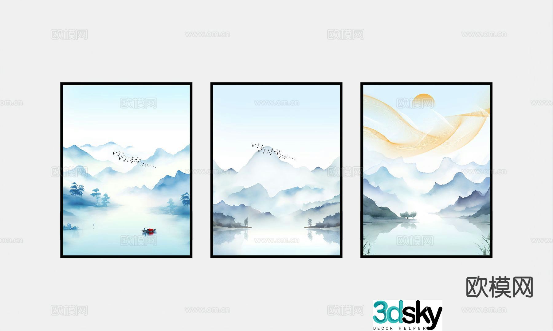 New Chinese style landscape painting decorative painting 3D model