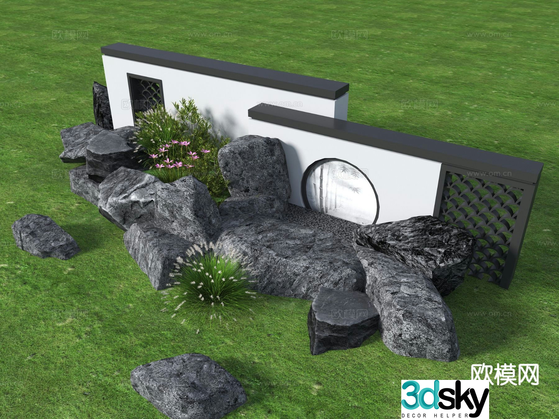 New Chinese style courtyard landscape courtyard stone courtyard landscape wall 3d model