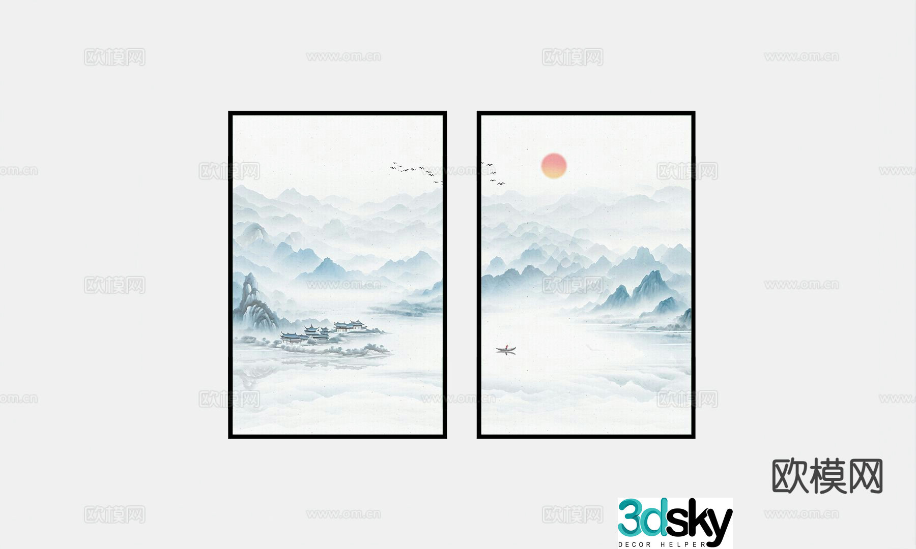 New Chinese style landscape painting decorative painting 3D model