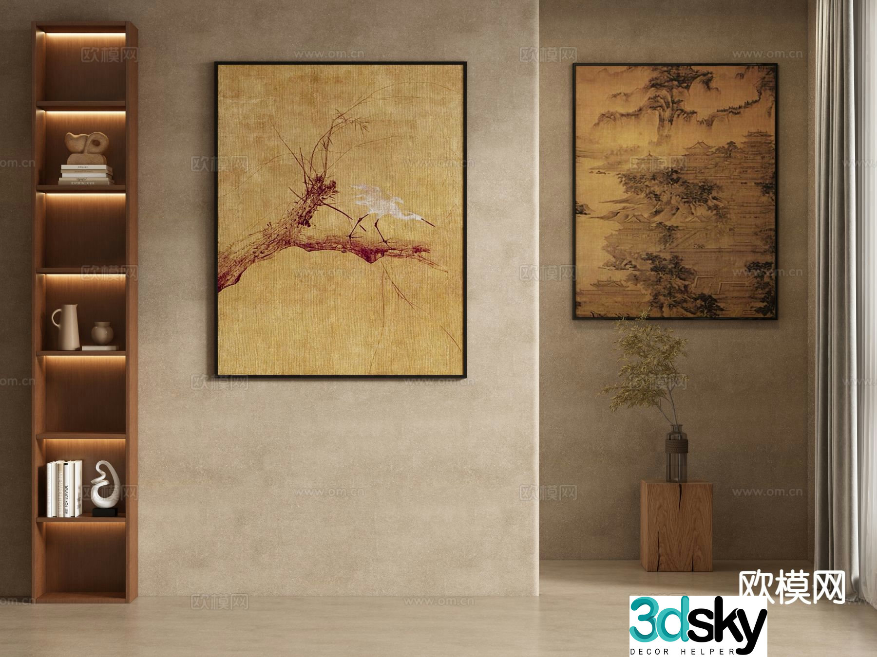 New Chinese style ink painting decorative painting 3D model
