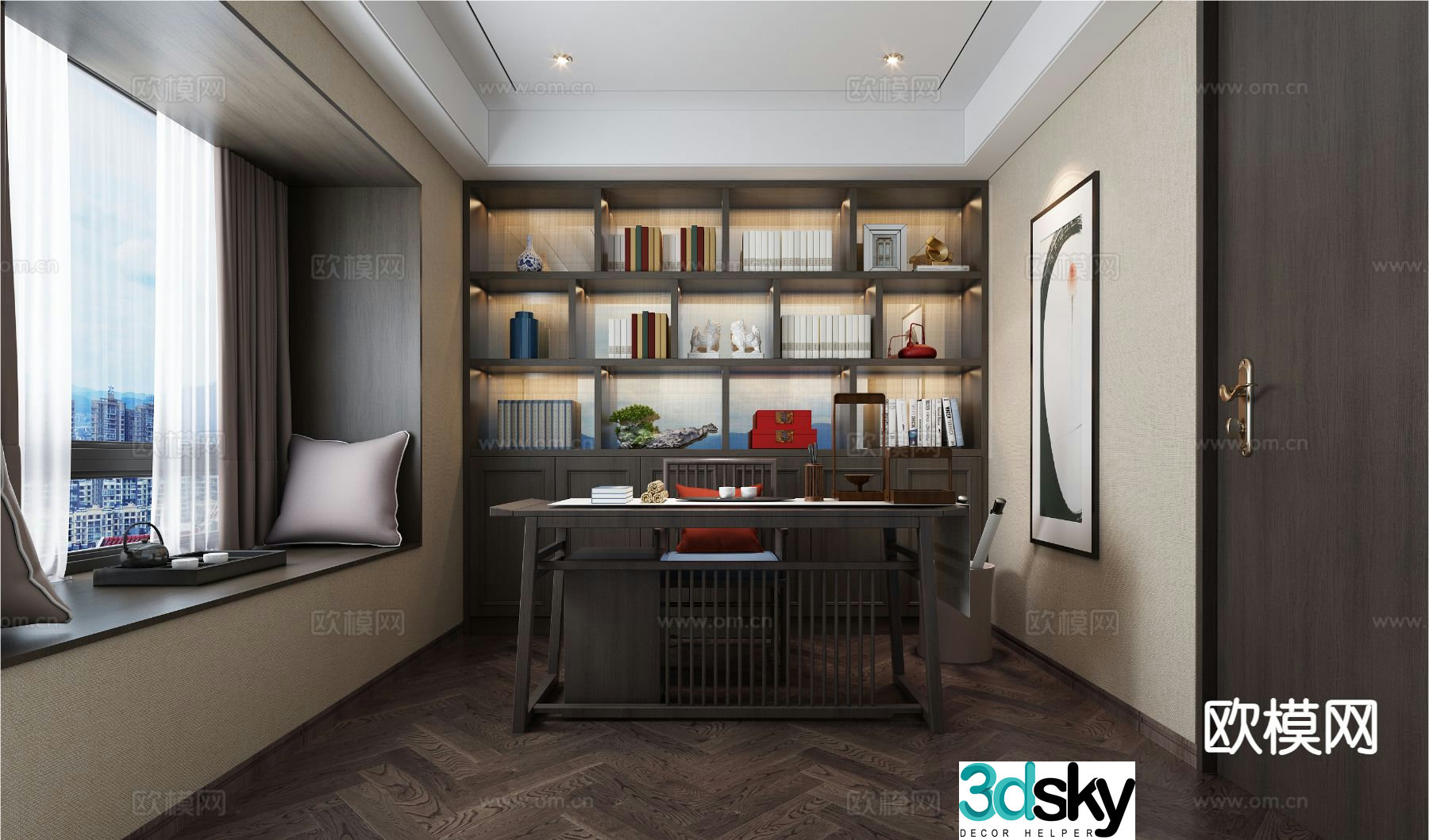New Chinese style study 3D model