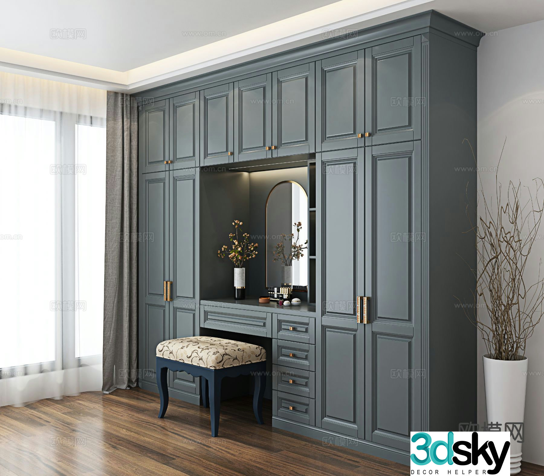 Simple European Wardrobe Wardrobe 3D model