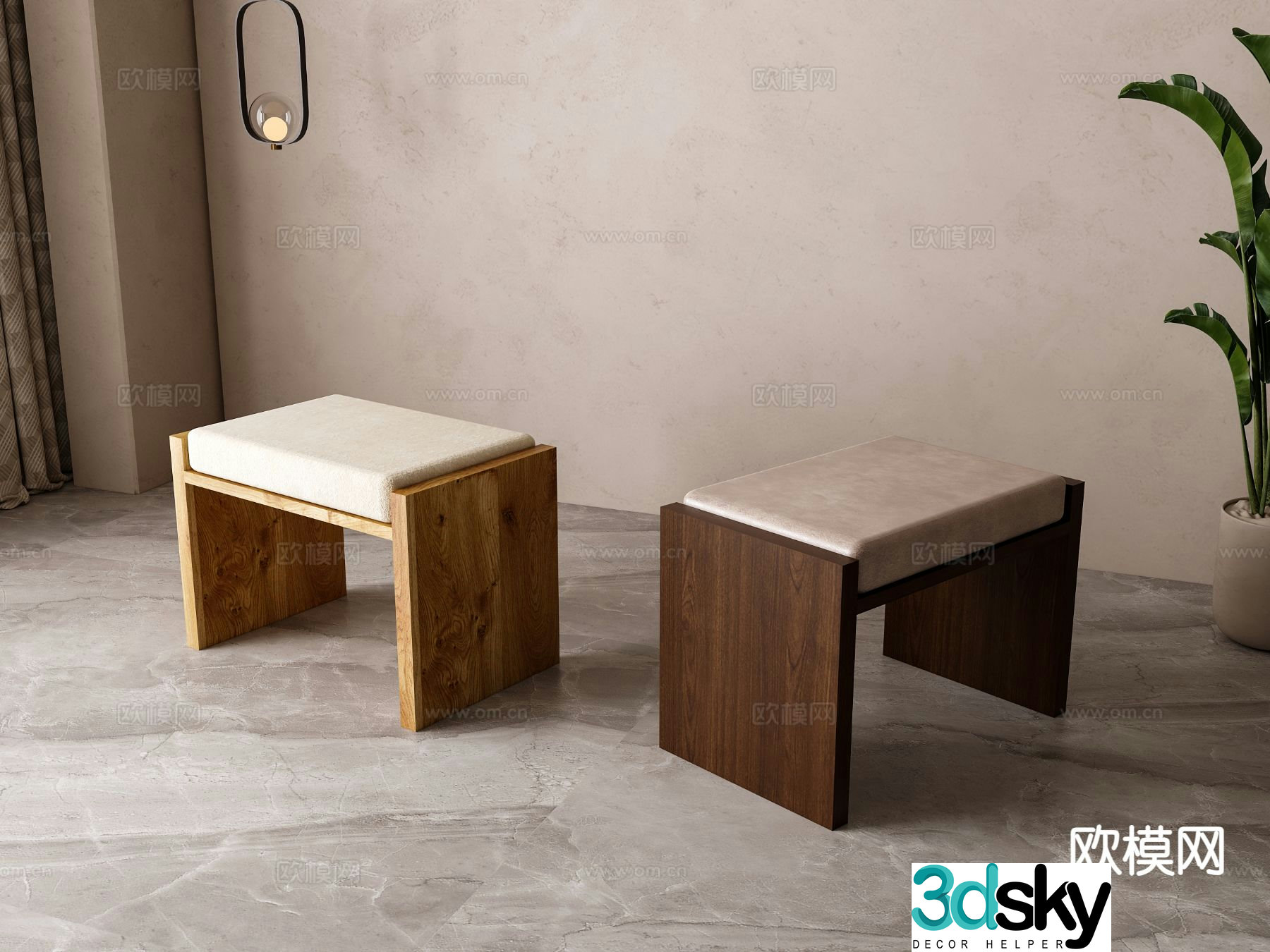 Nordic stool low stool leisure stool 3d model