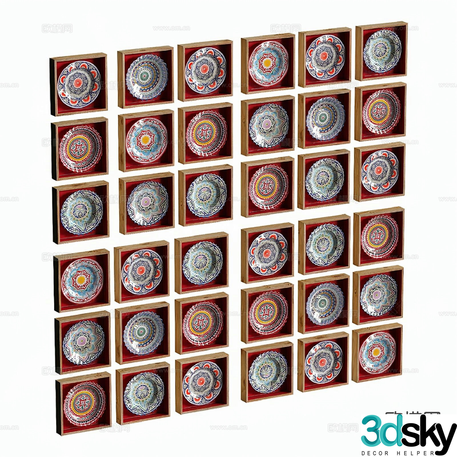 Medieval style hangings dishes wall decorations ceramics square pendants 3D model