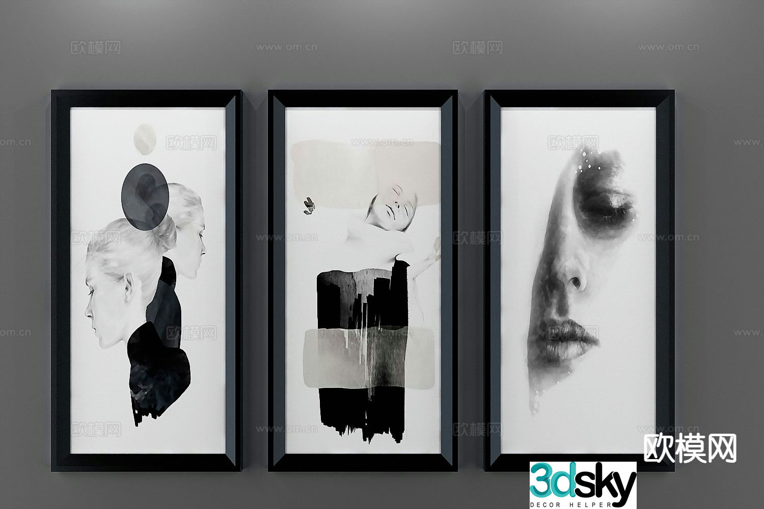 Modern abstract painting decoration hanging painting 3d model