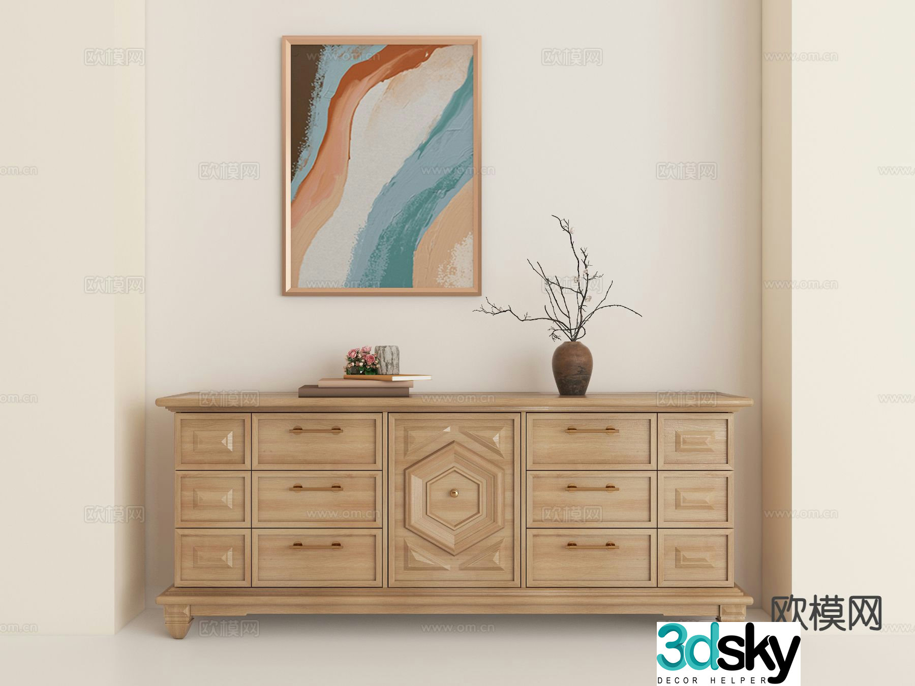 American style entrance cabinet end view cabinet 3d model