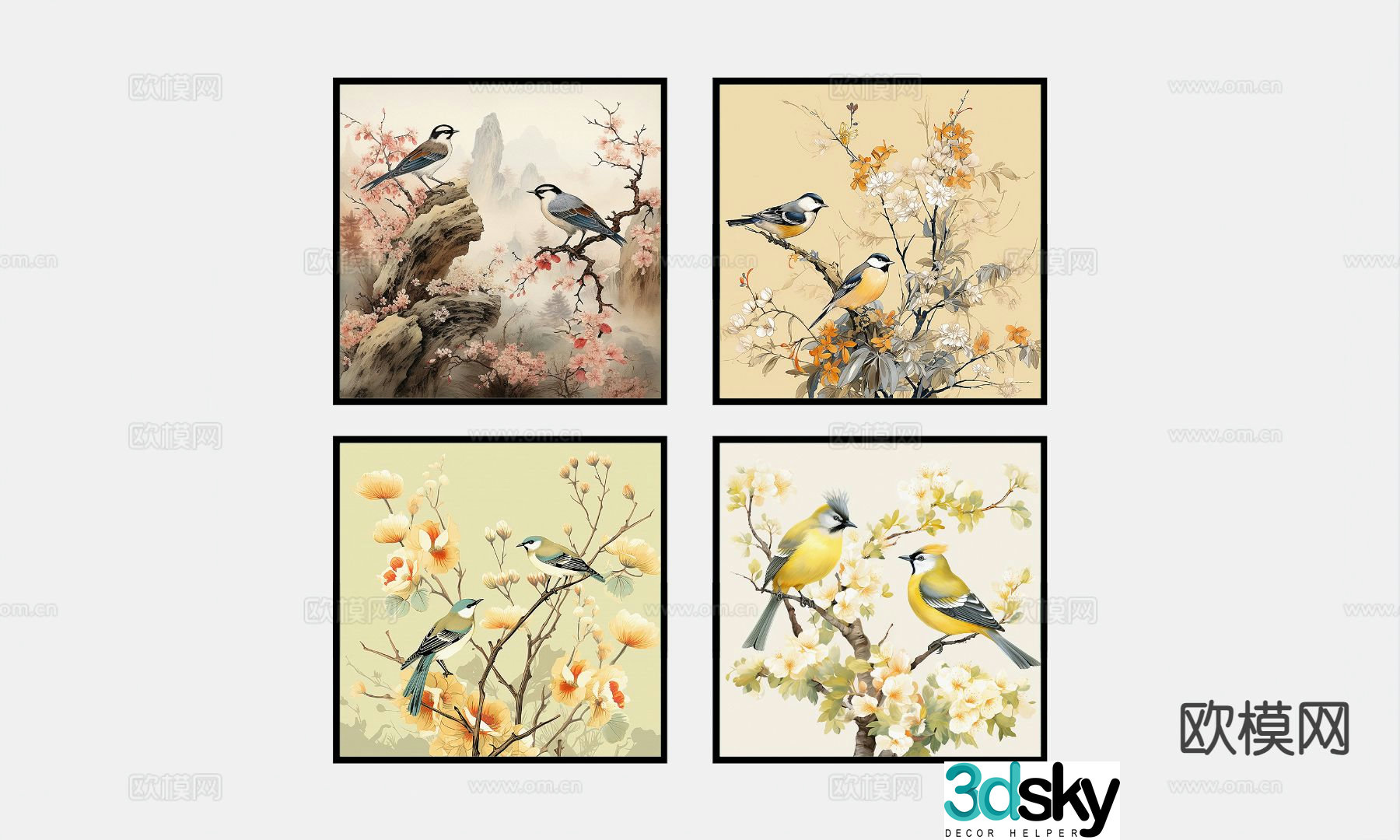 New Chinese style flower and bird painting decorative painting 3D model