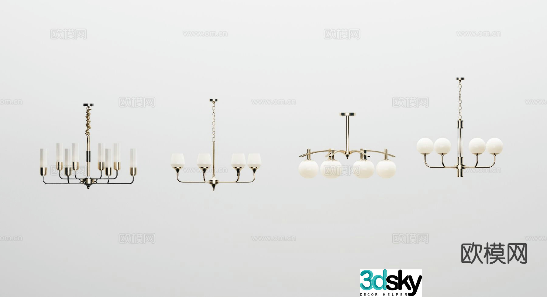 Modern multi-head chandelier 3d model