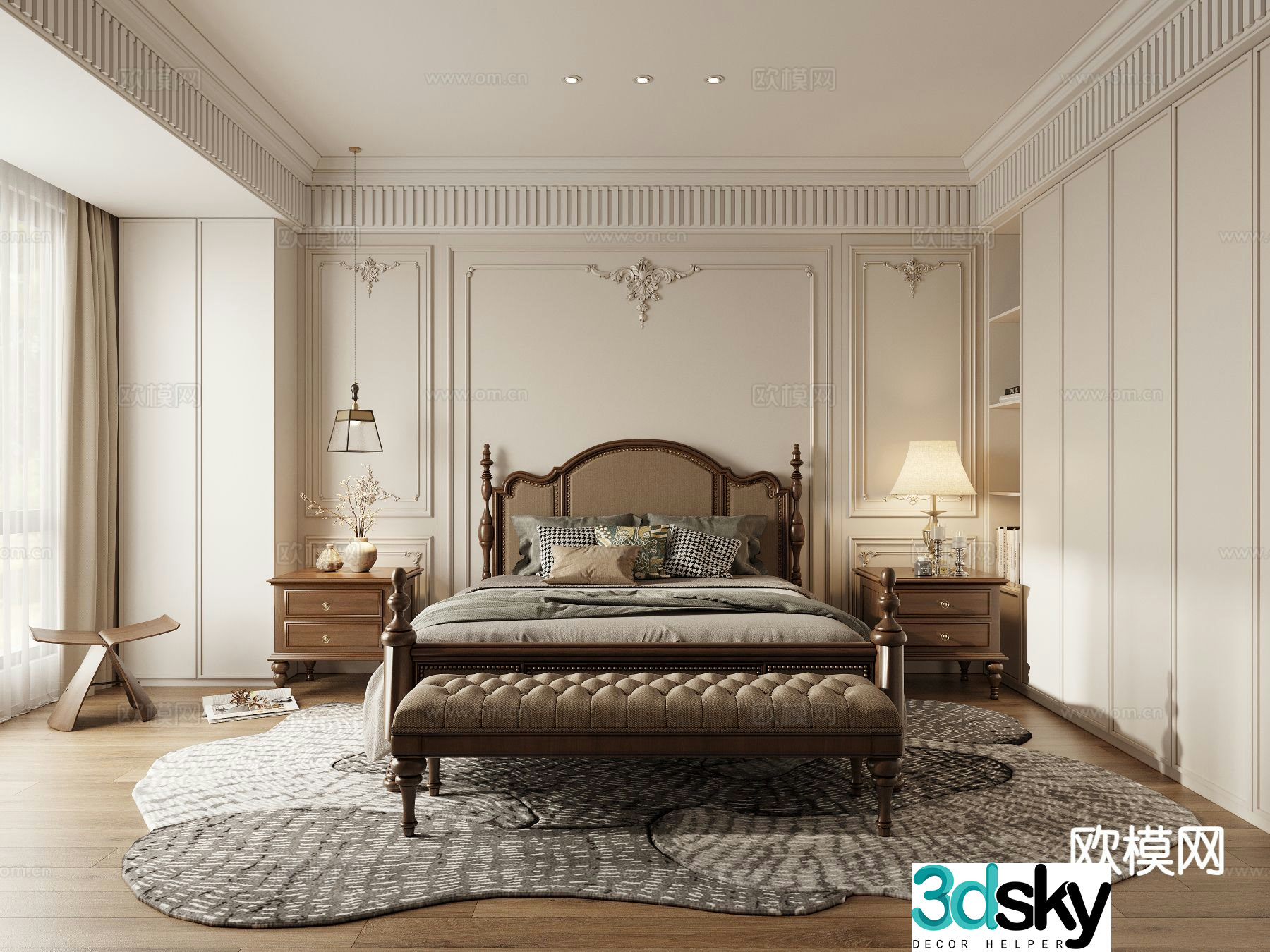 American style bedroom master bedroom 3d model