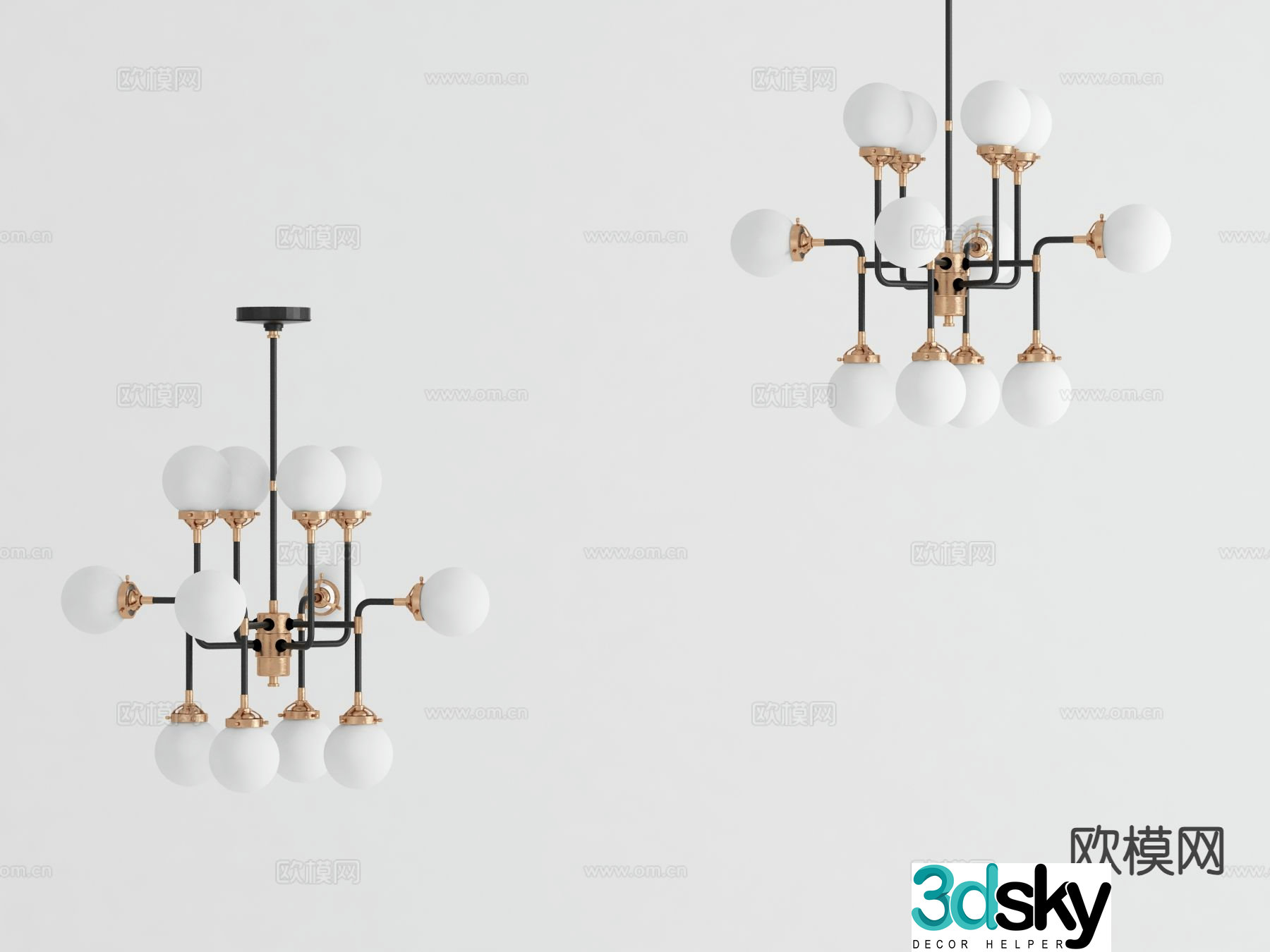 Light luxury multi-head chandelier 3D model