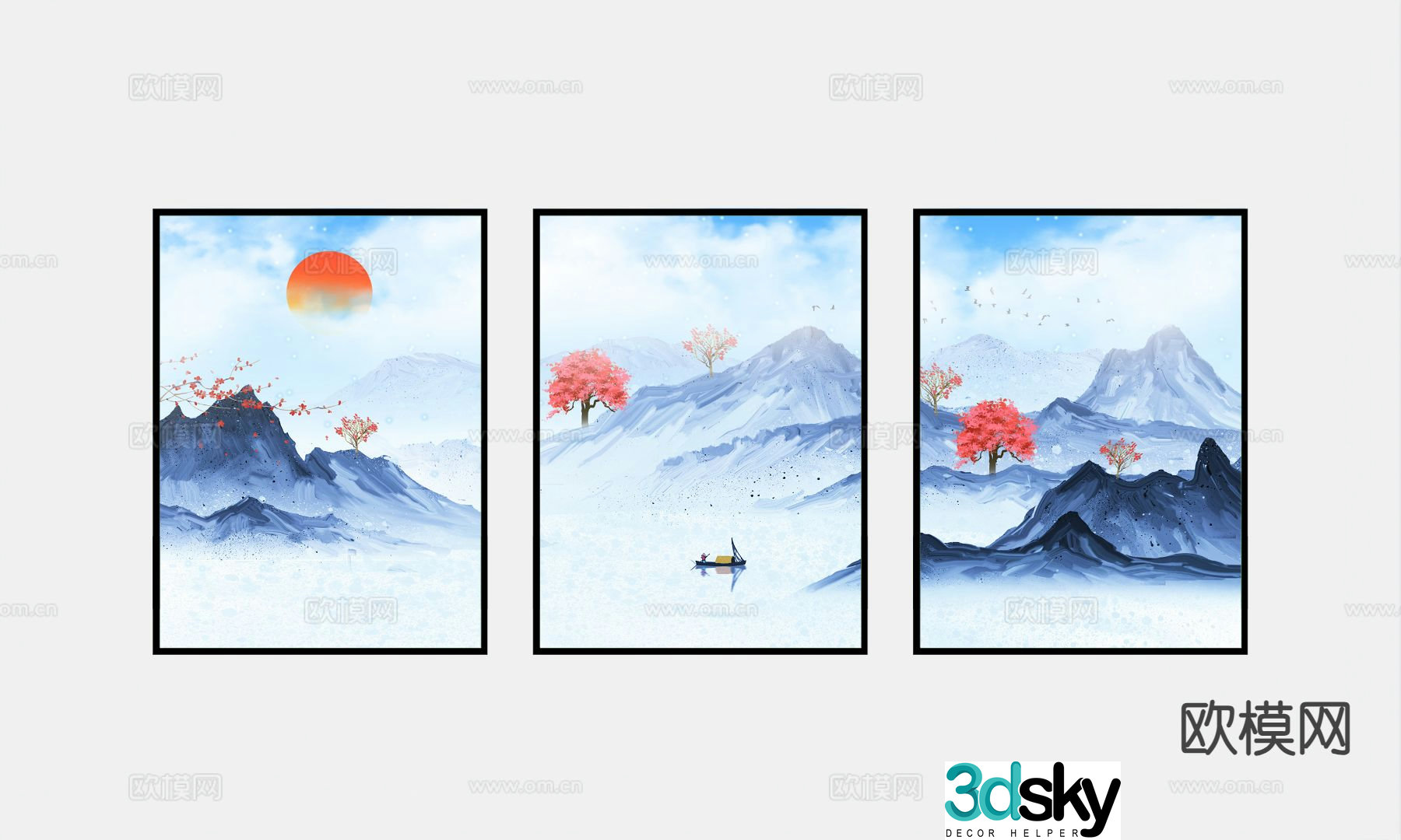 New Chinese style landscape painting decorative painting 3D model