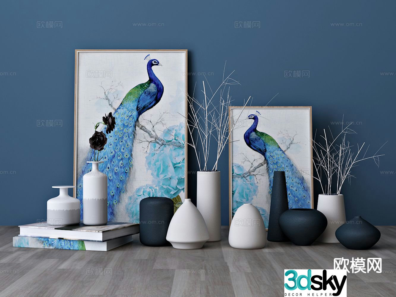 Modern decorations ornaments peacock hanging paintings 3D model