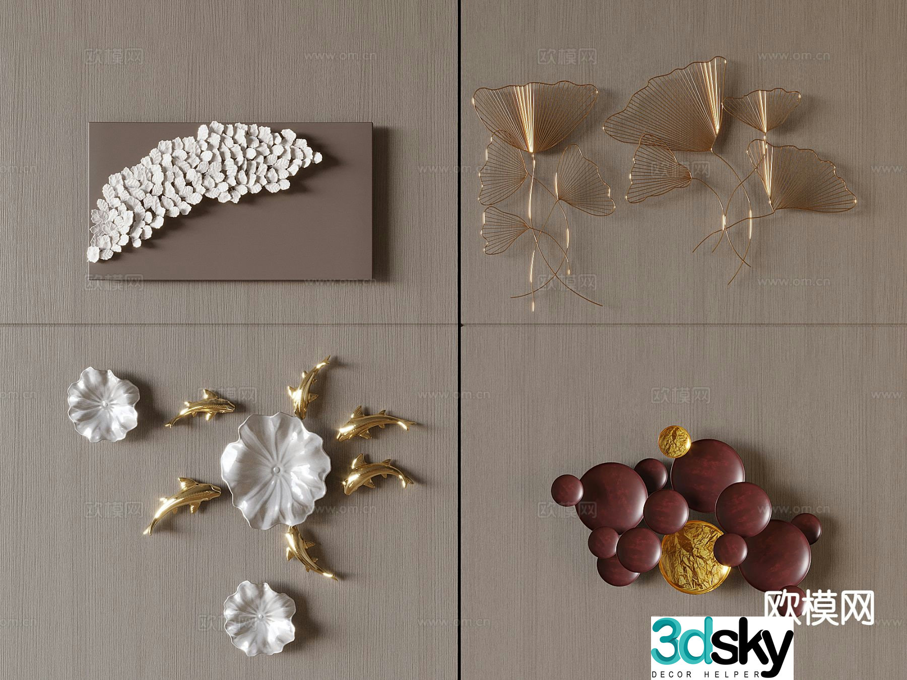 Ceramic lotus leaf wall decoration metal hanging 3d model