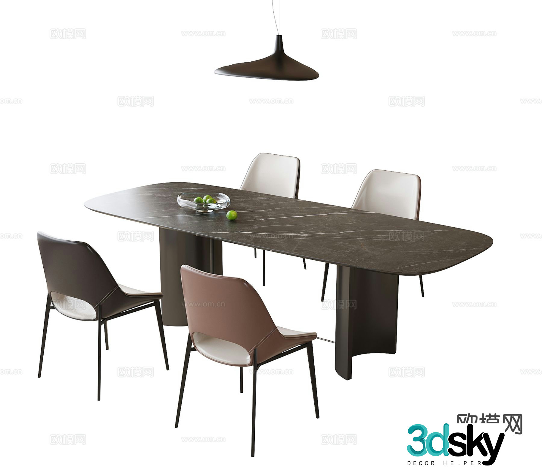 Italian minimalist dining table and chairs 3D model