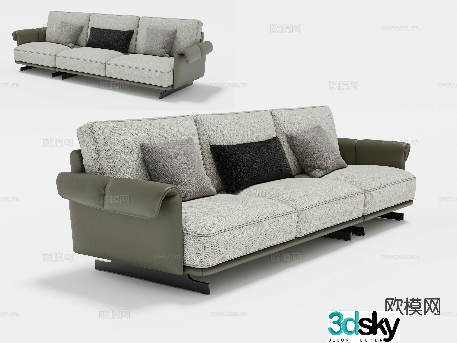Three seater sofa upholstered sofa 3d model