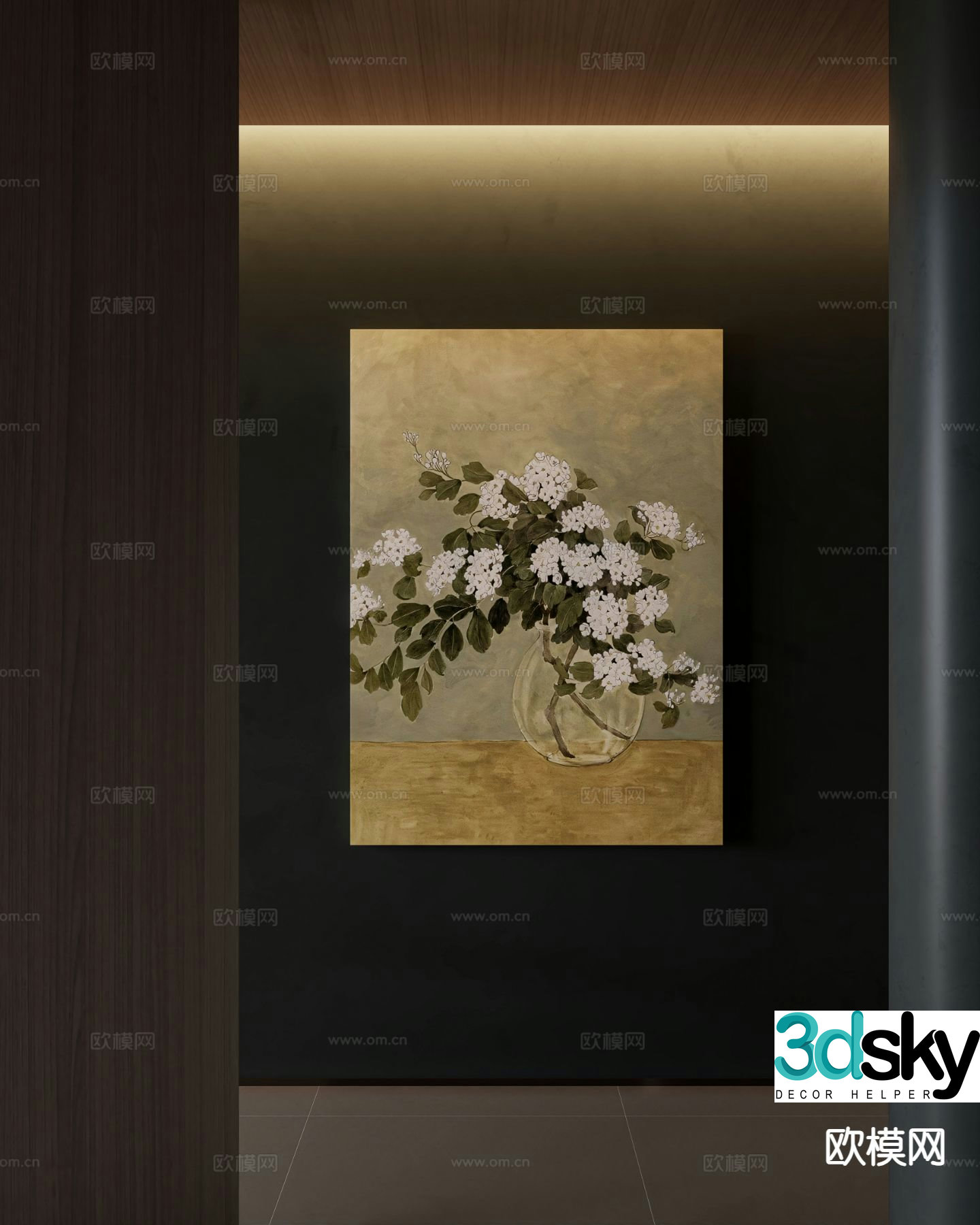 French retro painting oil painting vase hanging painting decorative painting 3D model