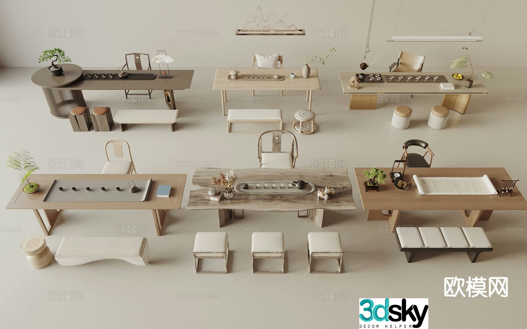 New Chinese style tea table and chair desk and chair 3d model