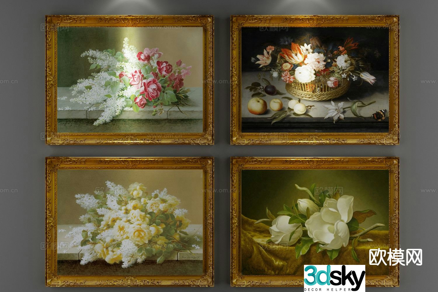 European flower oil painting decorative painting combination painting 3D model