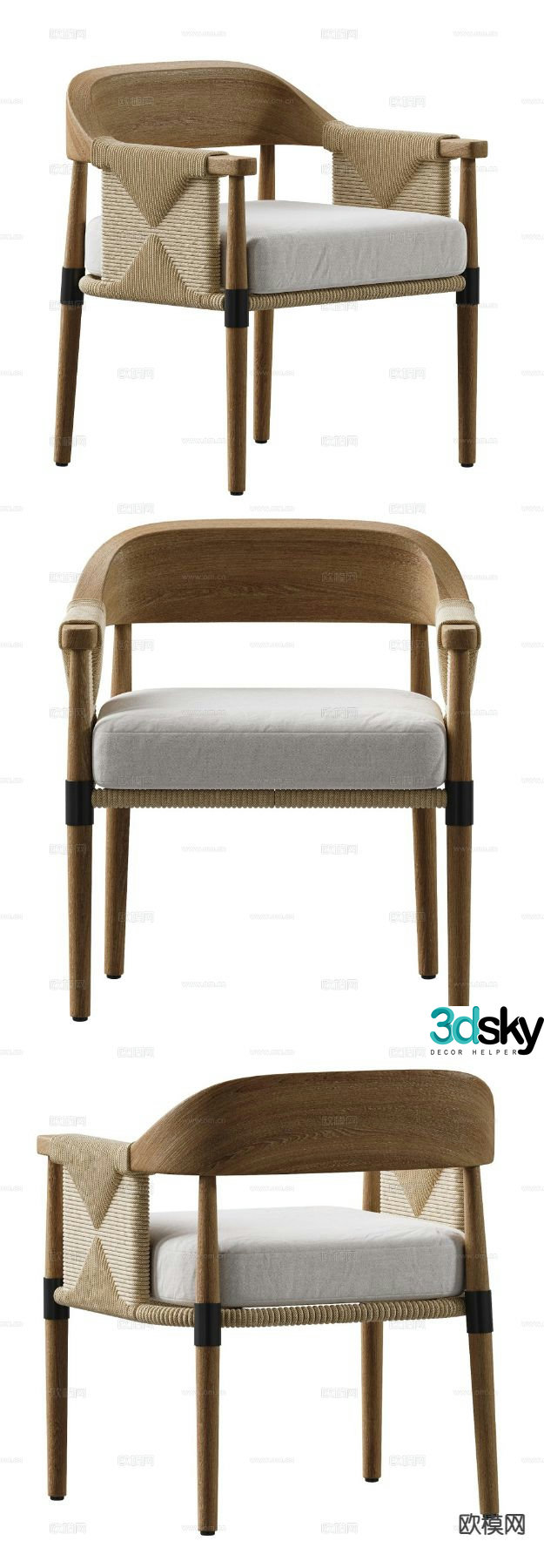Modern armchair dining chair wooden chair 3d model