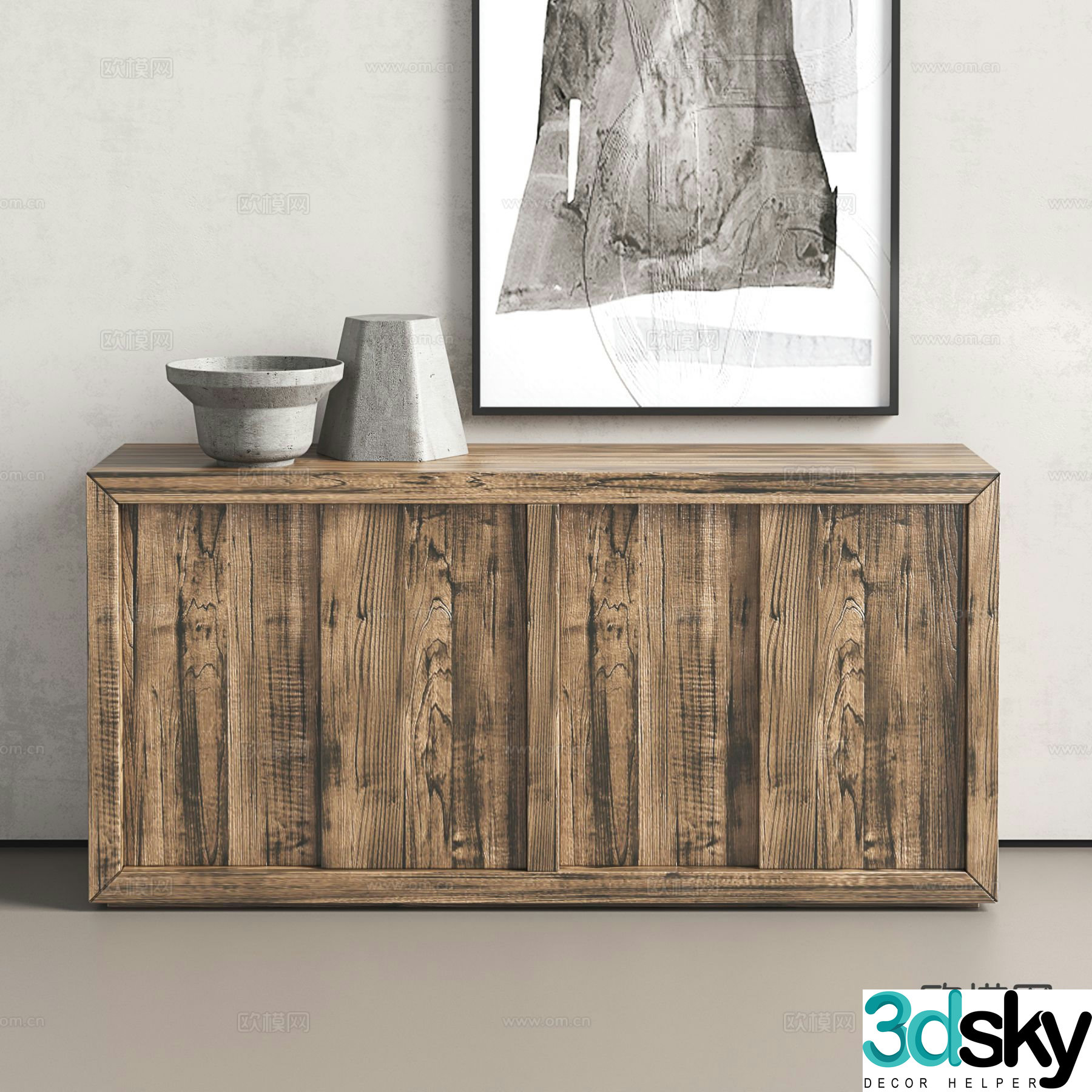 Log style side cabinet and entrance cabinet 3D model