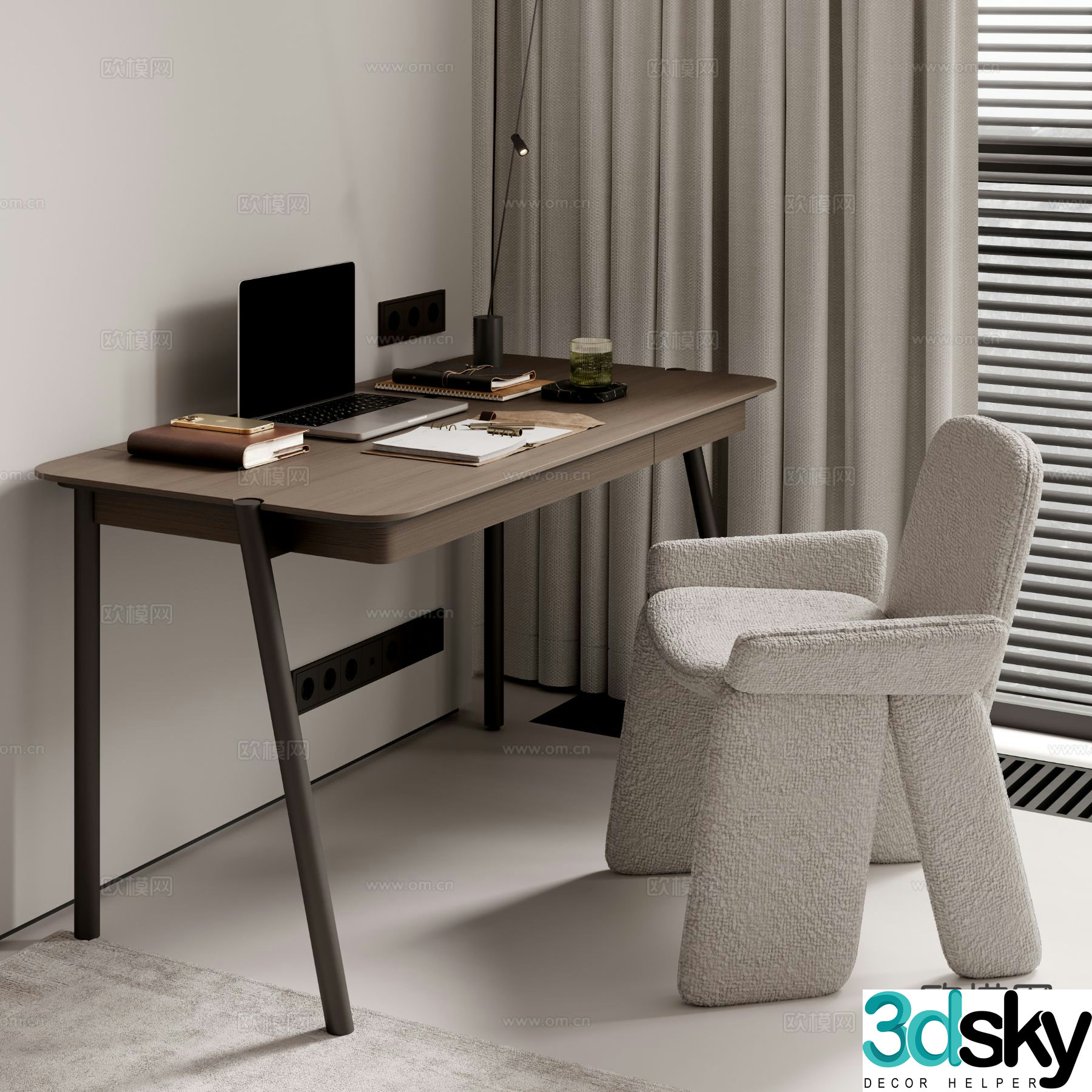 modern desk desk 3d model