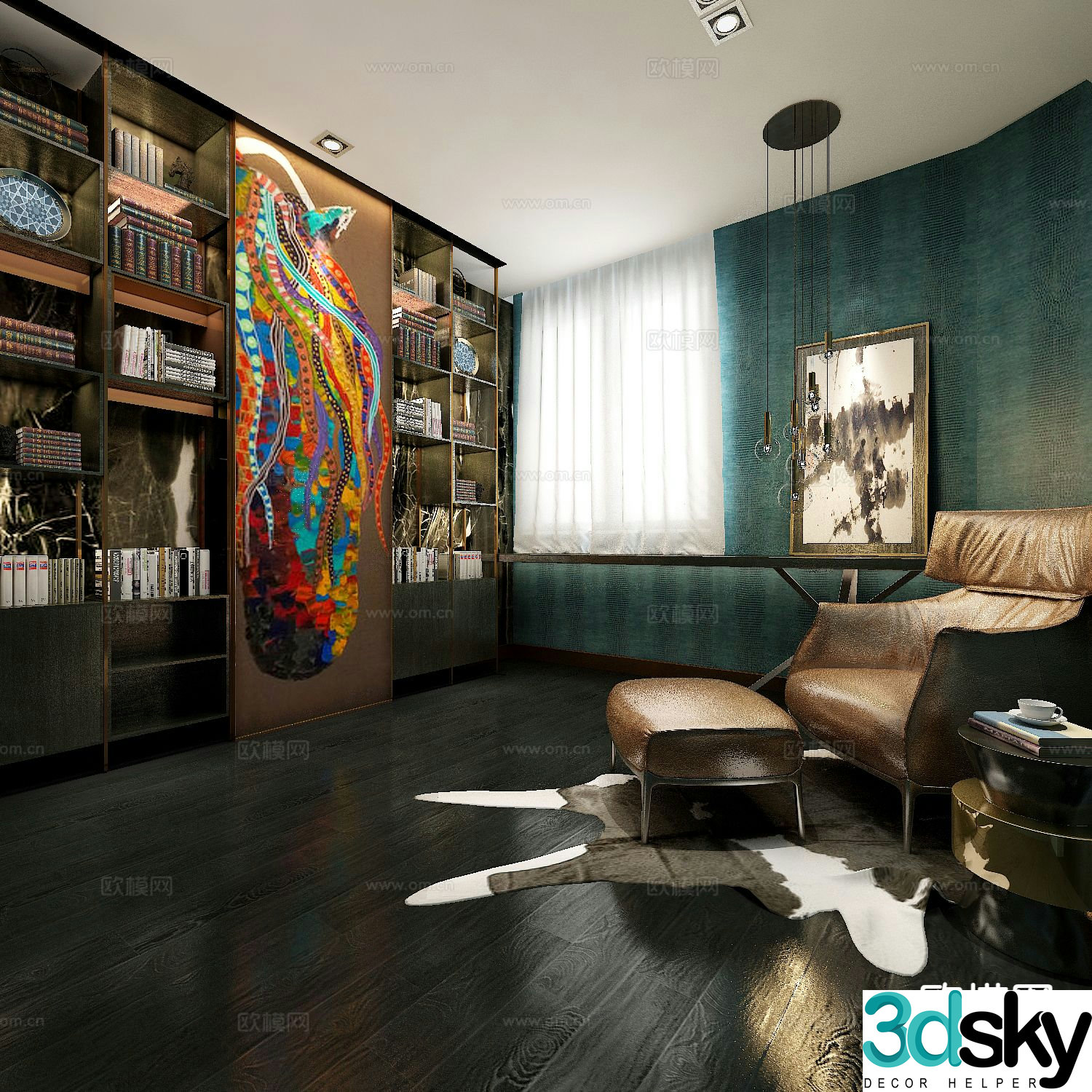 Modern study room 3d model