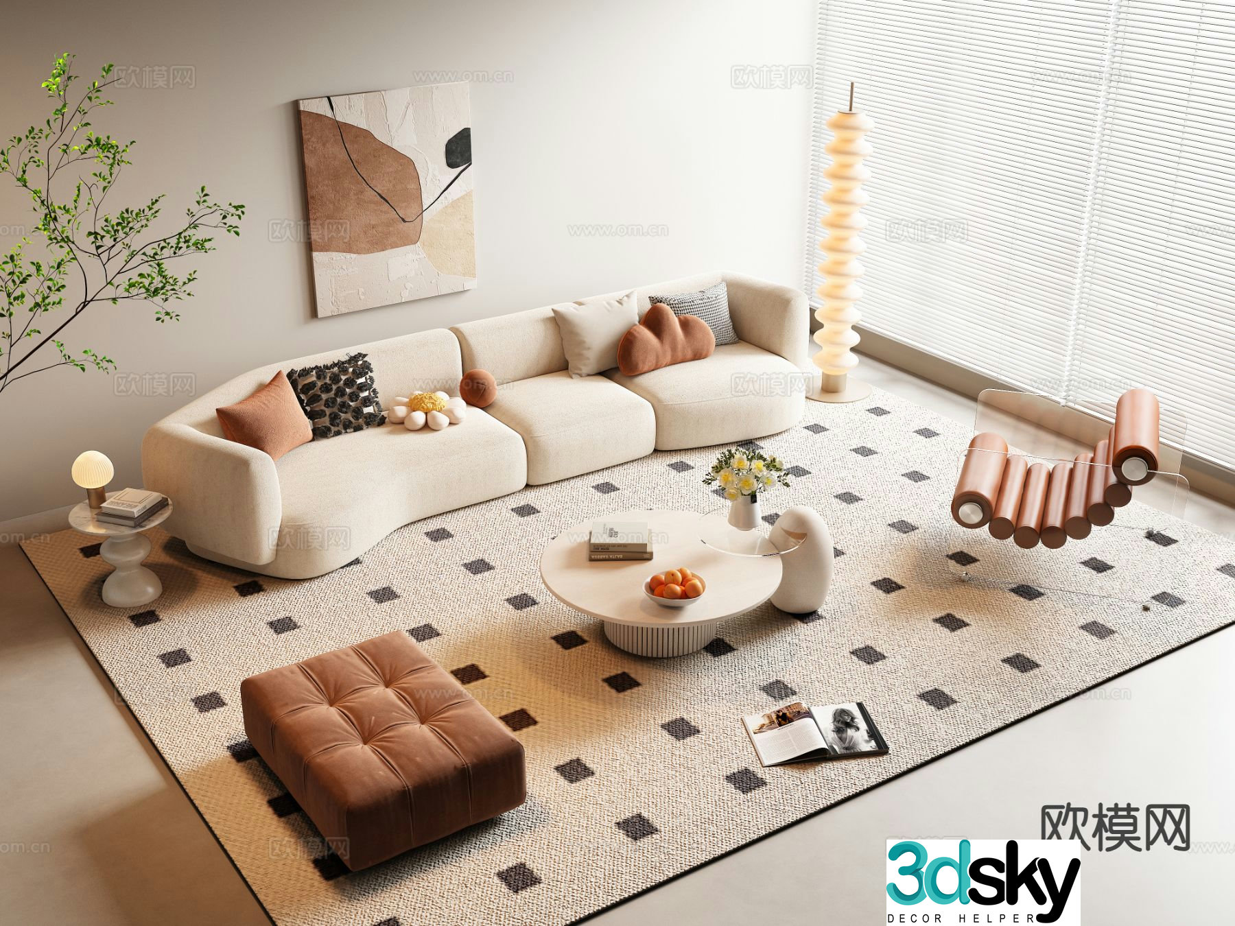 Cream style sofa modular sofa 3d model