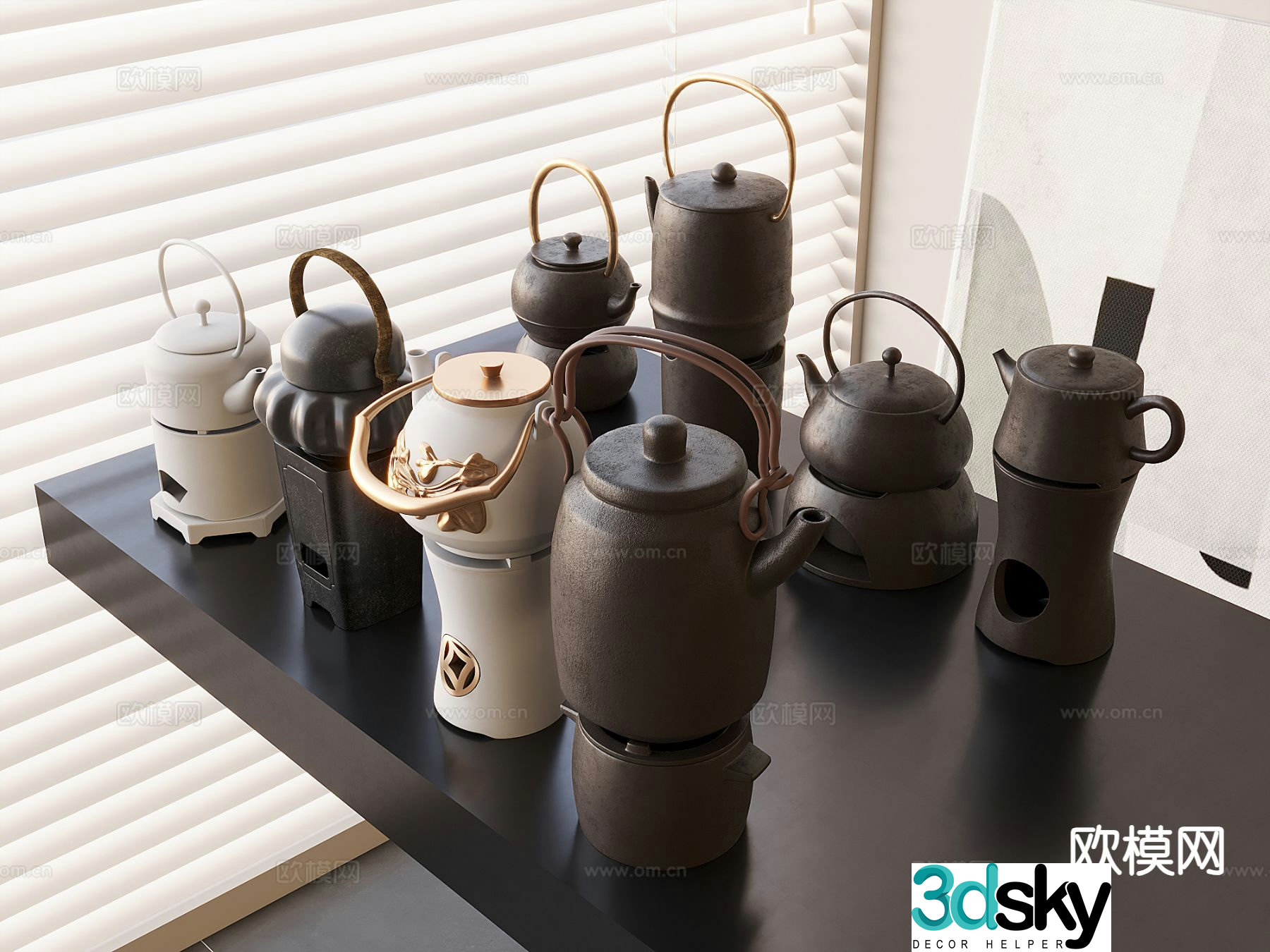 Tea-making set around the stove tea stove beam kettle Kung Fu tea tea set 3D model