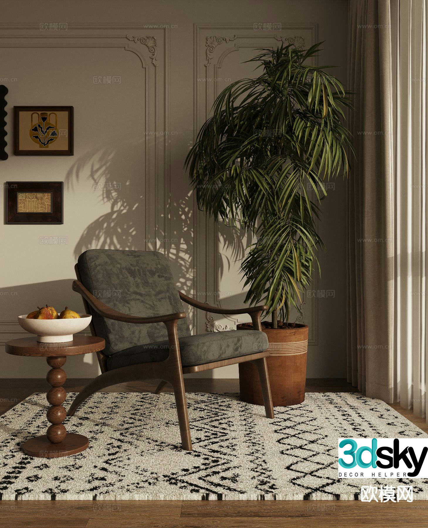 Medieval style chair leisure chair 3d model