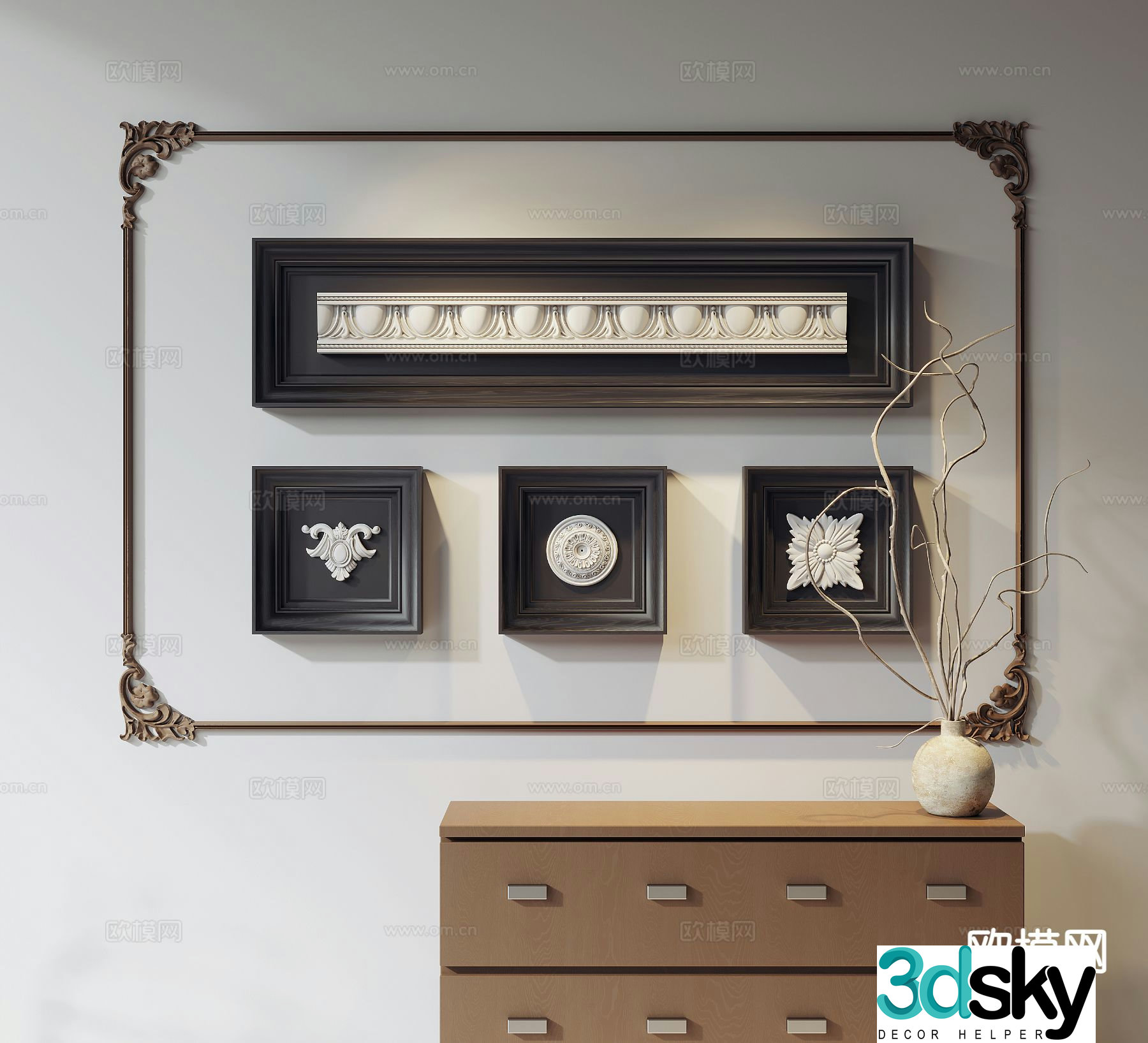 Medieval style hanging paintings plaster wall decorations sculpture hanging paintings 3D model