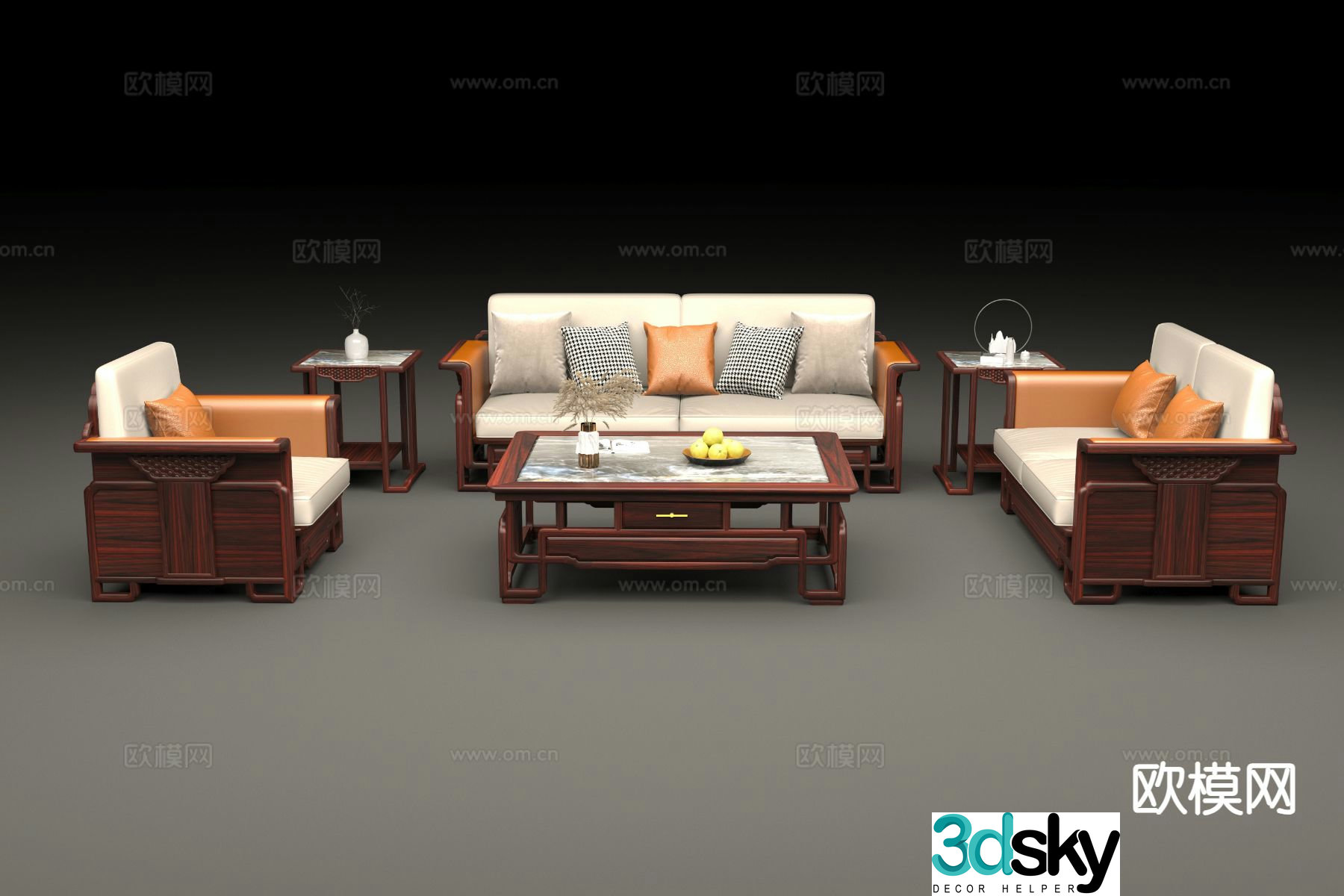 New Chinese style sofa modular sofa 3d model
