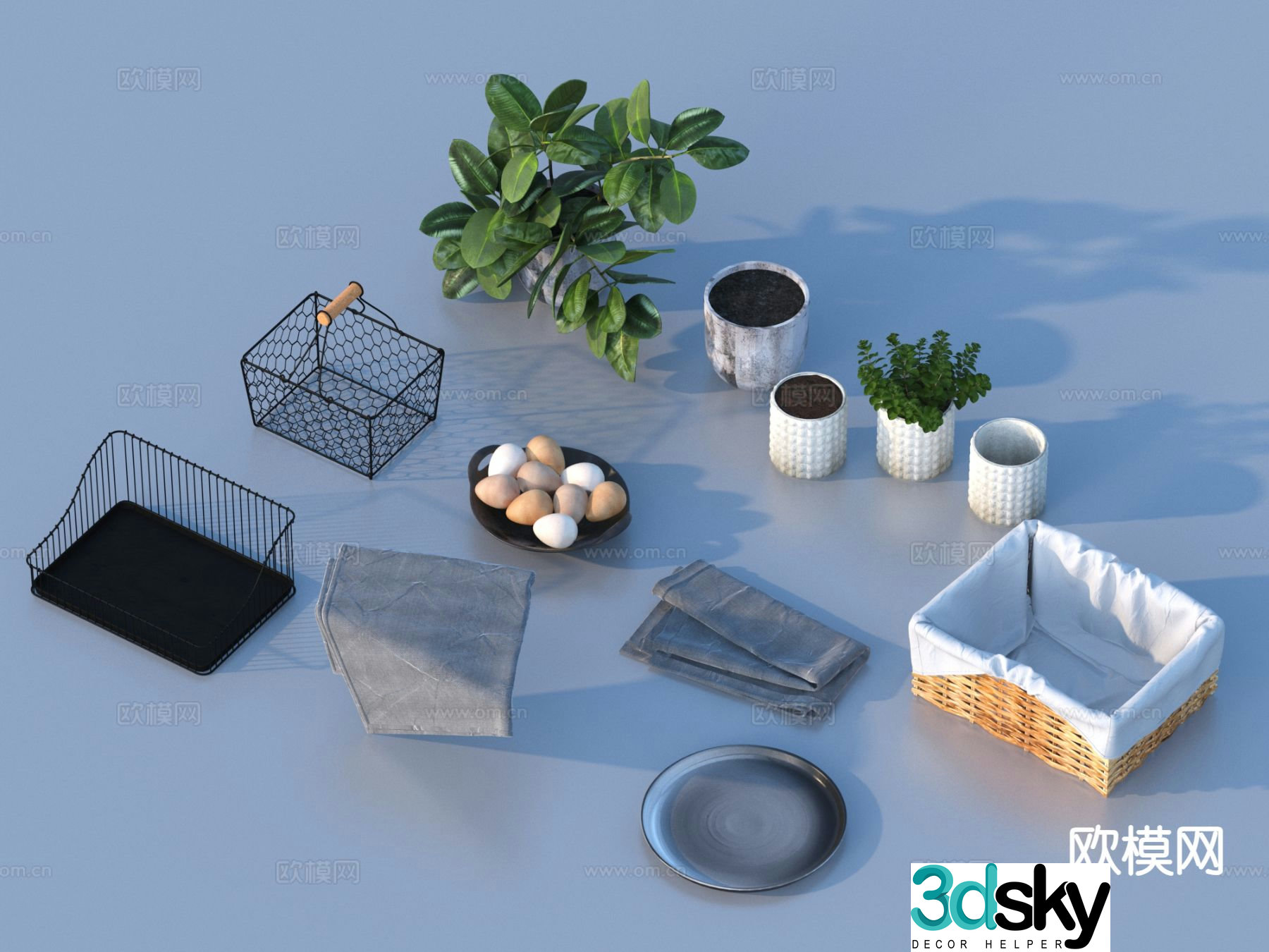 Daily necessities storage basket potted plant 3d model