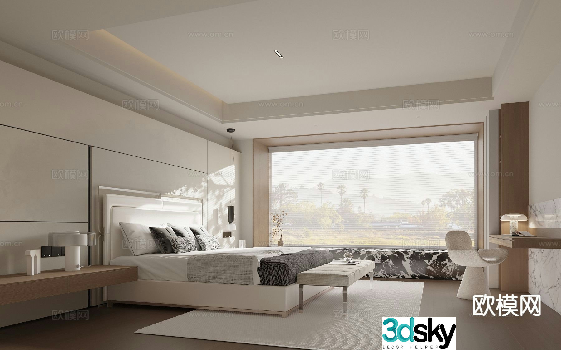 Modern minimalist bedroom master bedroom 3d model