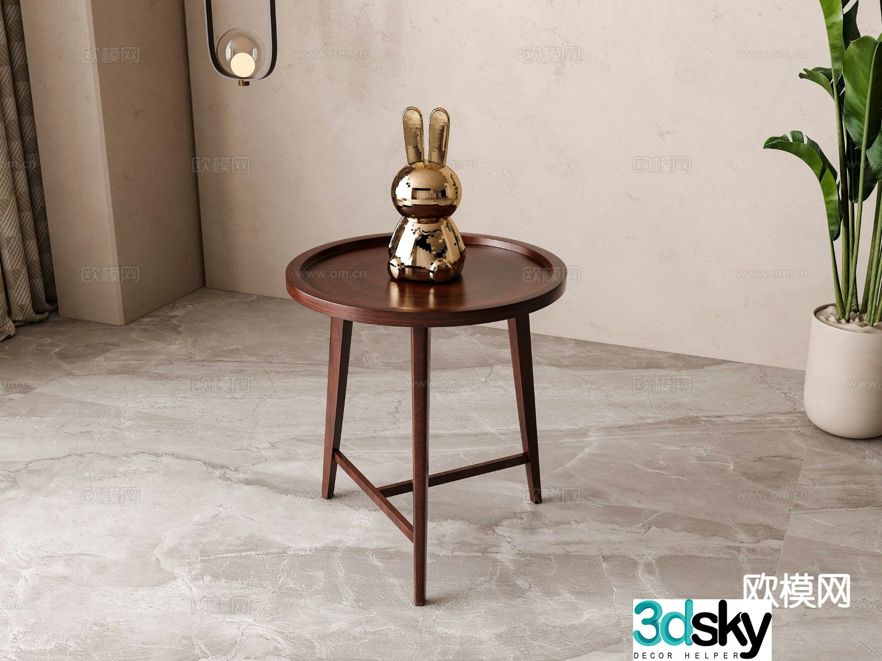 New Chinese style side table and round table 3D model