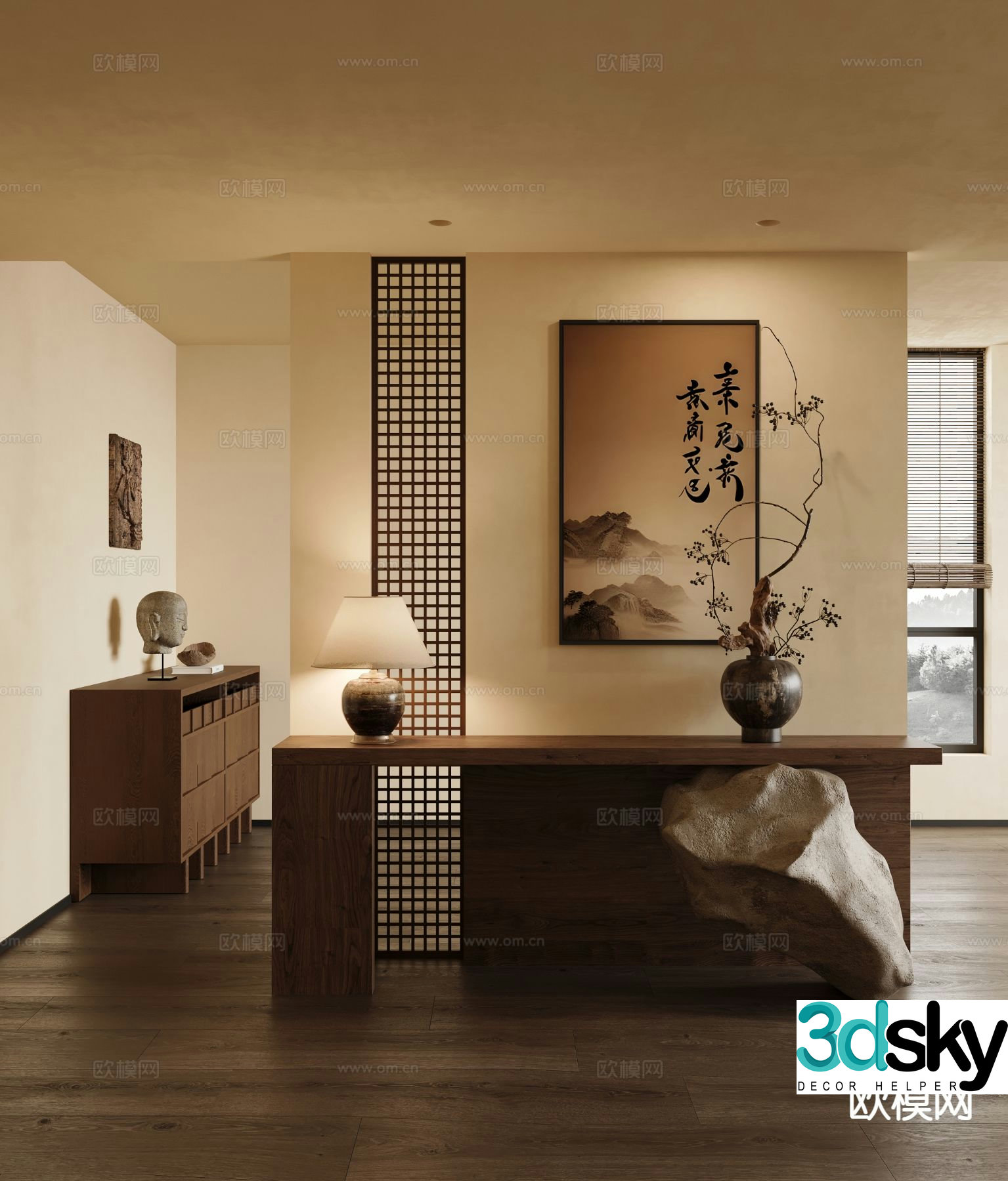 New Chinese style end view cabinet end view desk 3D model