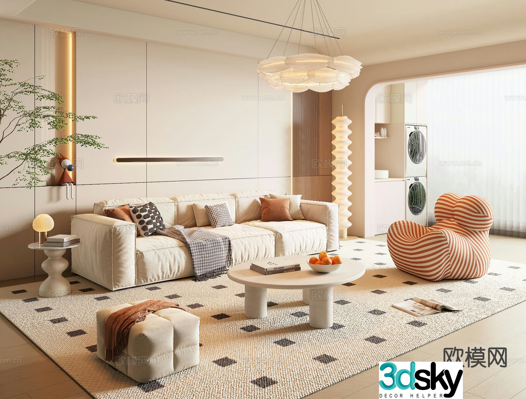 Cream style living room 3d model