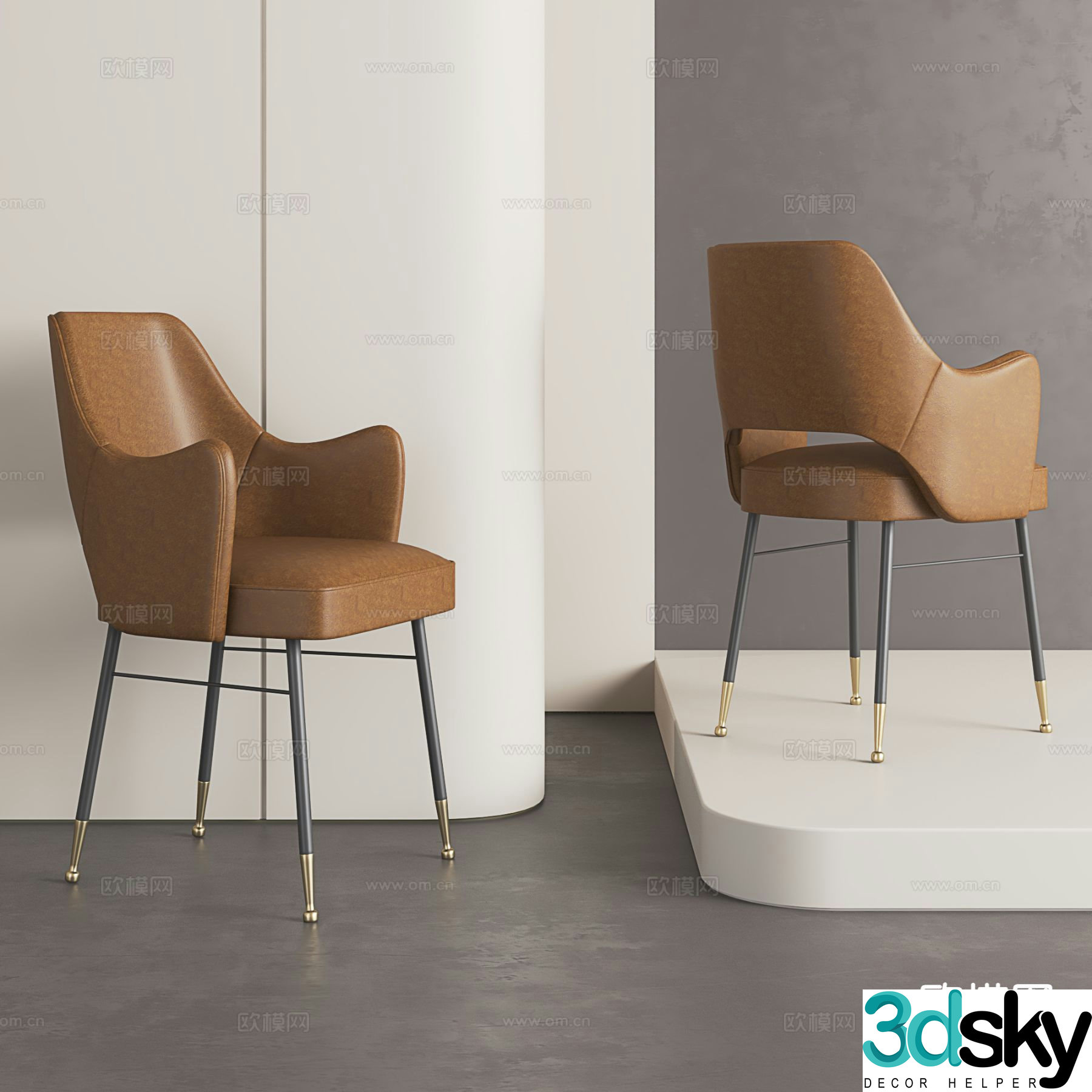 Italian leather chair single chair dining chair 3d model