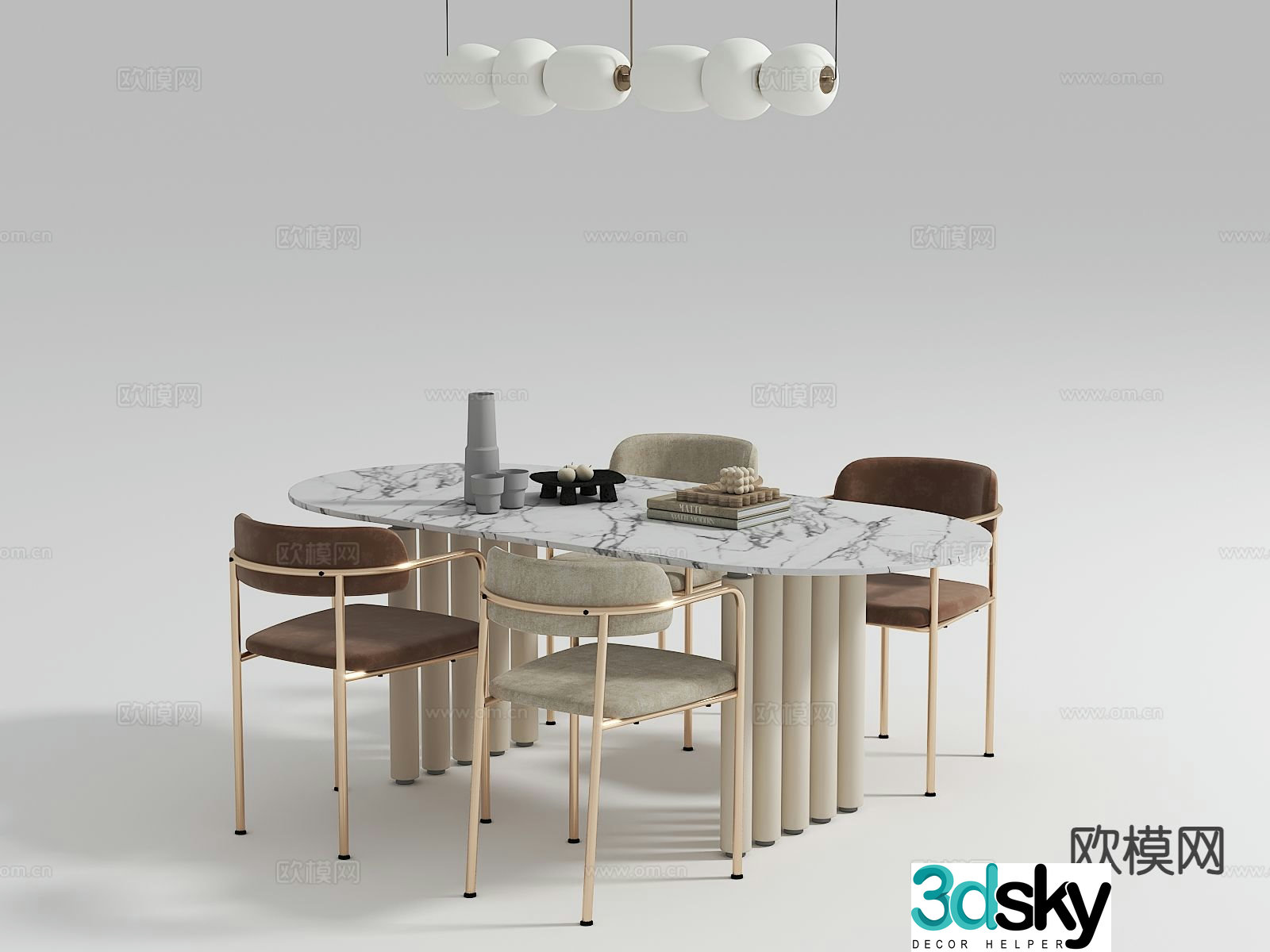Light luxury dining table and chairs Oval dining table 3D model