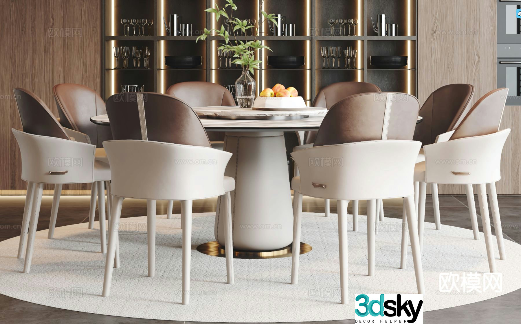 Modern round dining table and chairs 3d model