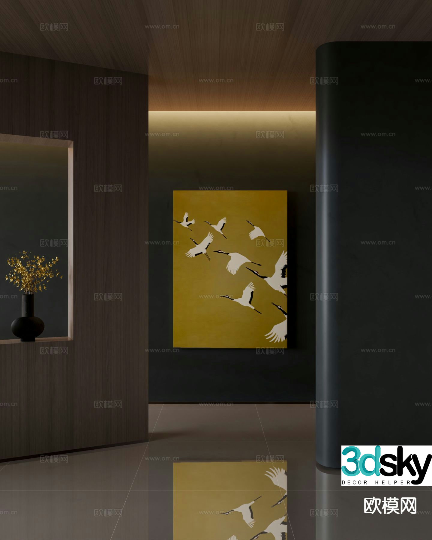 New Chinese style crane painting decorative painting 3d model