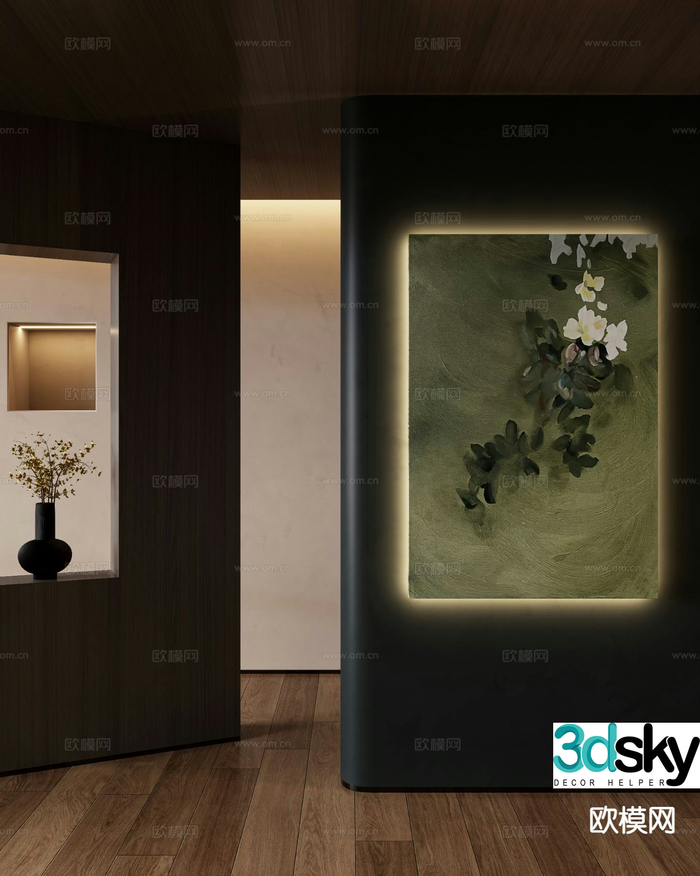 Medieval style flower painting decorative painting 3d model