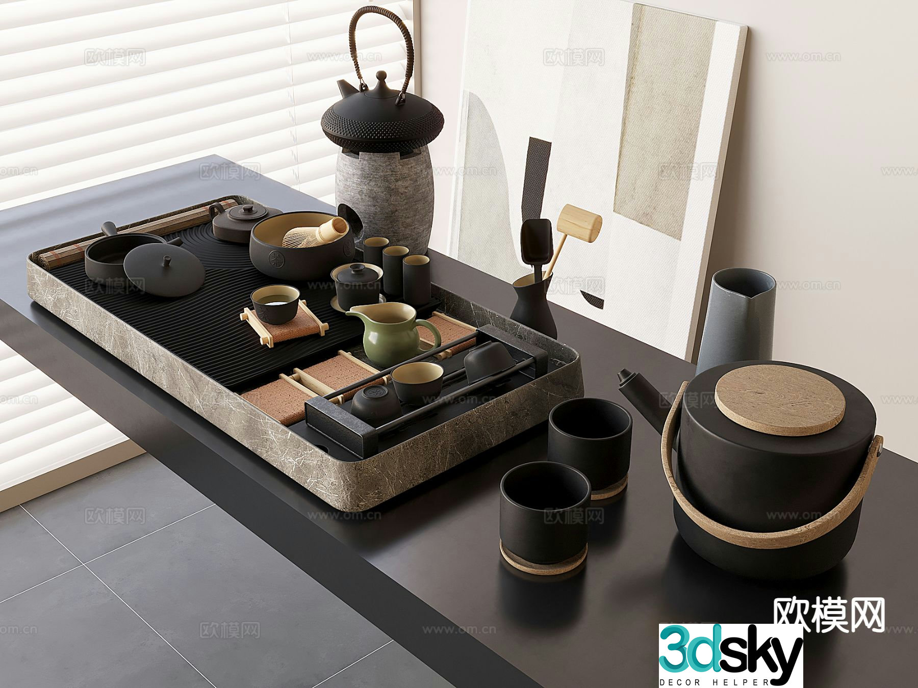 New Chinese tea set teapot teacup tray 3d model