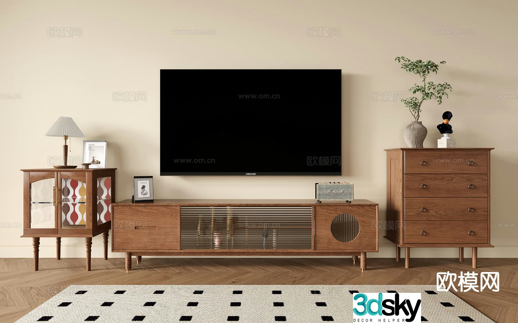 Medieval style TV cabinet side cabinet chest of drawers 3D model